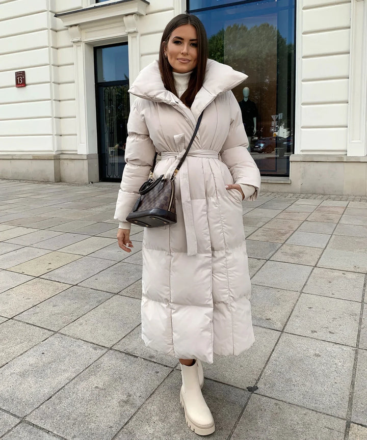 Serena - long puffer coat with belt